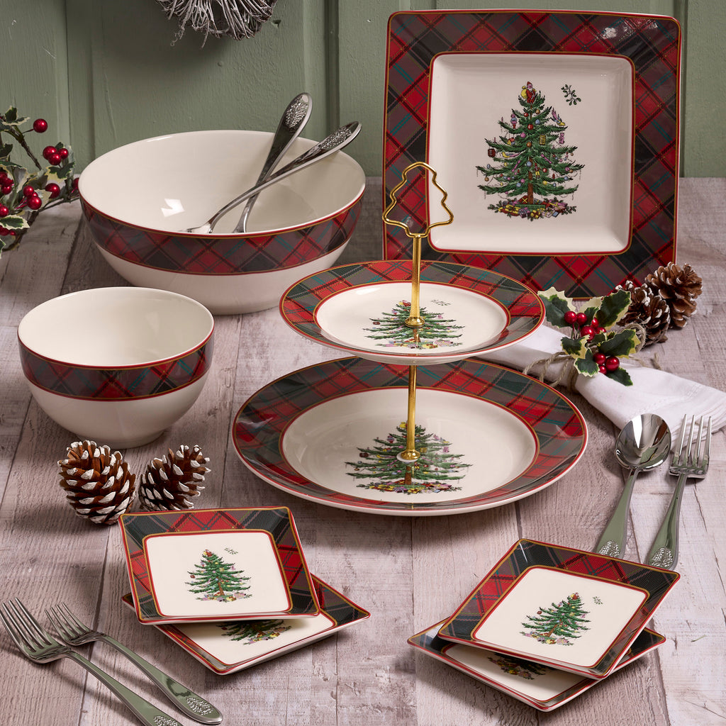 Christmas Tree Tartan Tiered Server