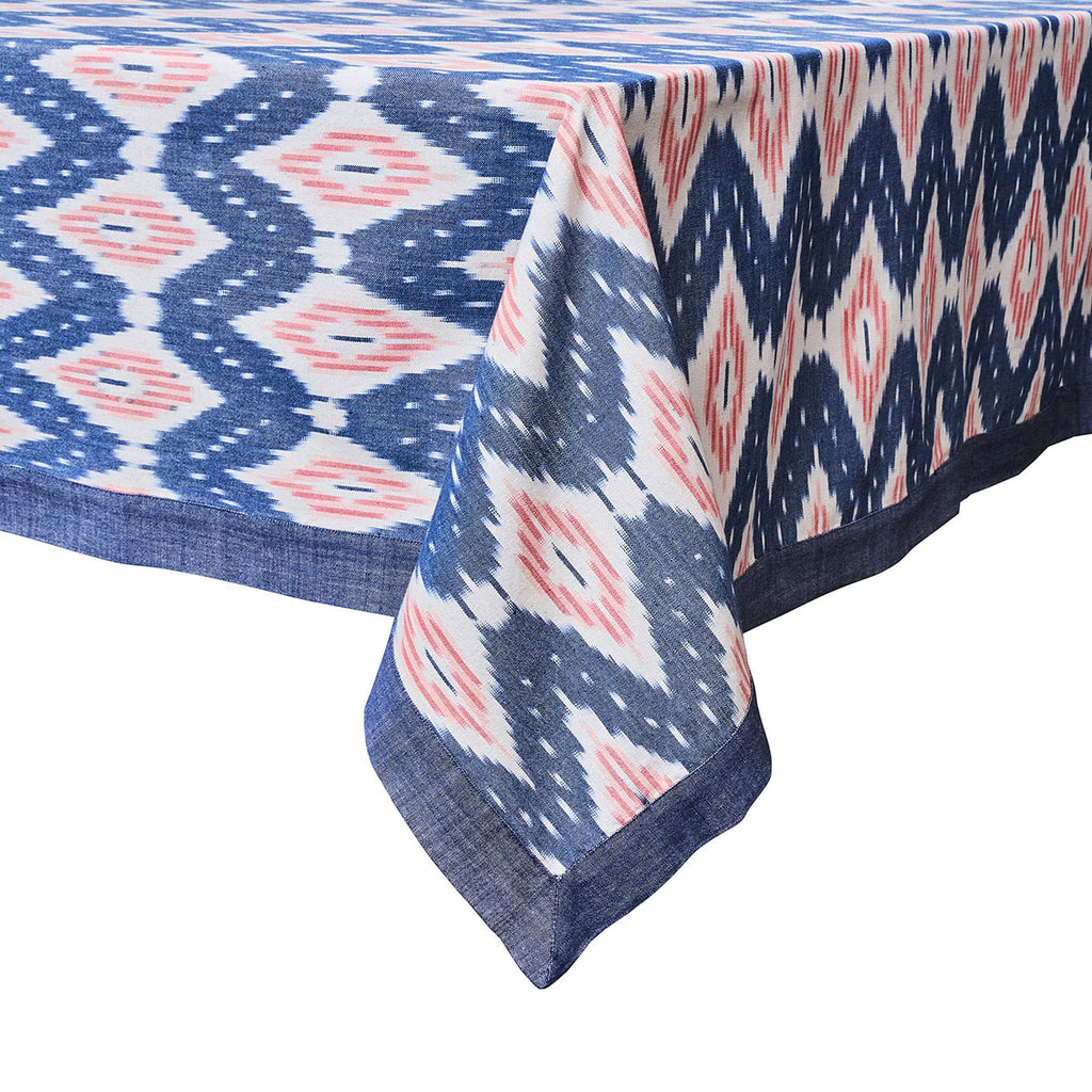 Ikat 60" x 120" Tablecloth in Blue and Pink