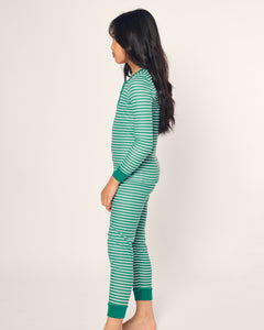 Kid’s Pima Snug Fit Pajama Set in Green Stripe