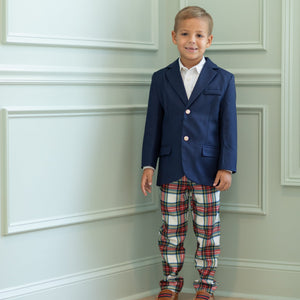 Classic boys’ holiday trousers in traditional Townsend Tartan with red and green plaid – perfect for family photos and festive occasions