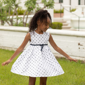 Betsy Dress in Narragansett Navy Polka Dots
