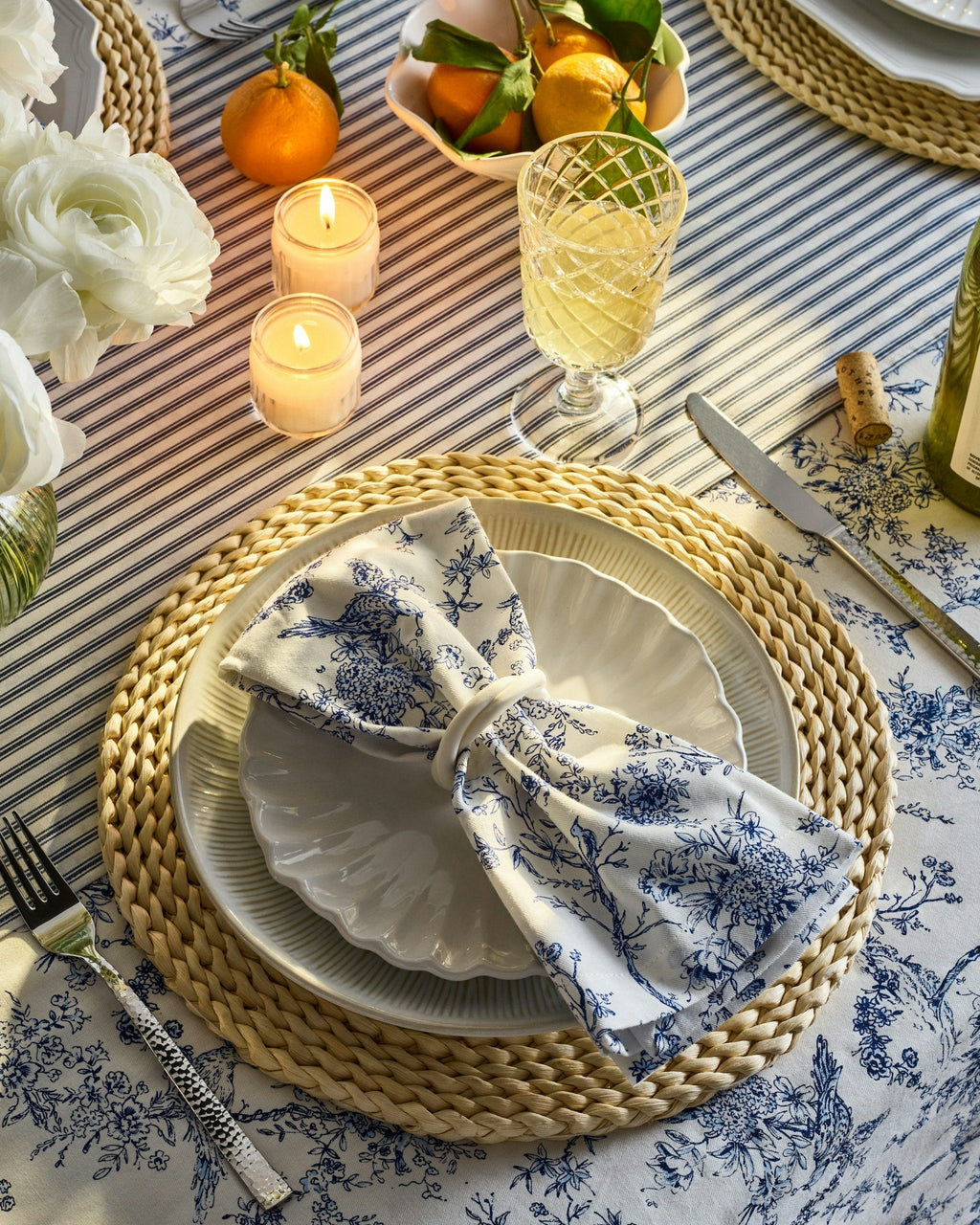 Signature Twill Runner in Navy French Ticking