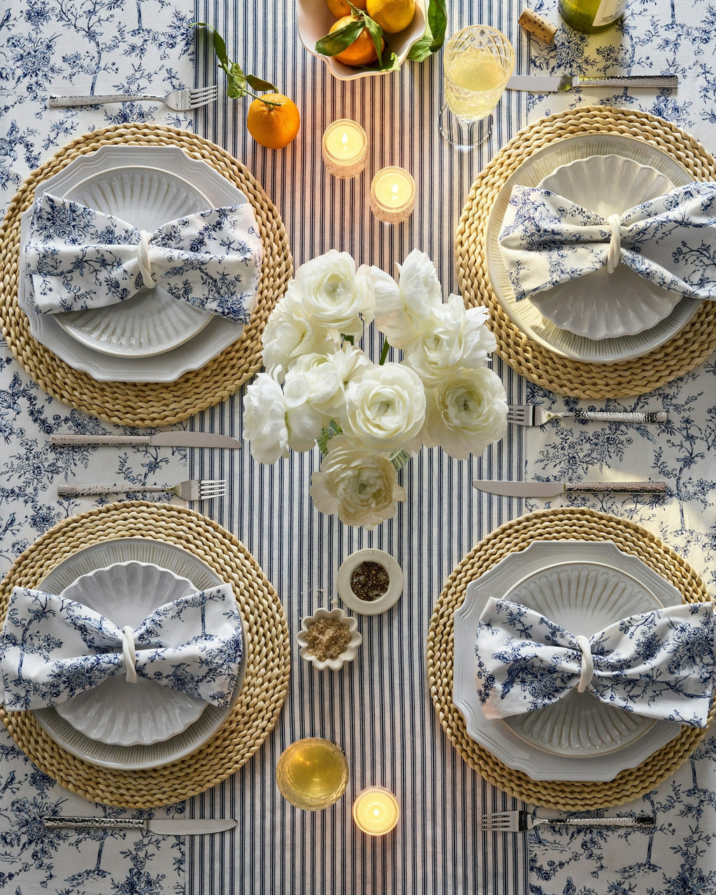 Signature Twill Napkins in Navy French Ticking, Set of 4