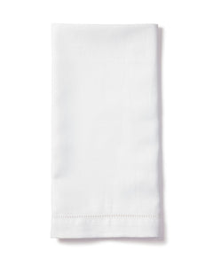 Folded front view of Signature twill napkin set of 4 in white showcasing hemstitch border on white background