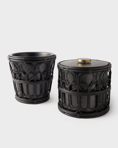 Viya Ice Bucket in Cane and Brass with Tongs