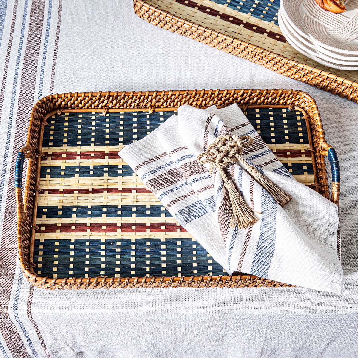 Danish Stripe 18" Tray in Navy