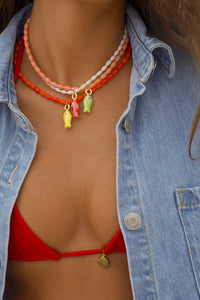 White Beaded Fish Necklace