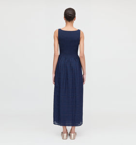 The Cosima Nap Dress in Navy Sheer Plaid
