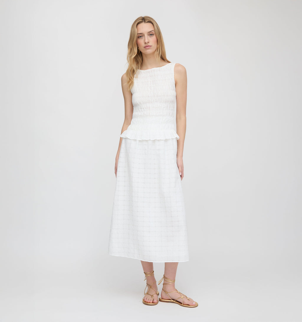The Delphine Nap Skirt in White Crinkle Check