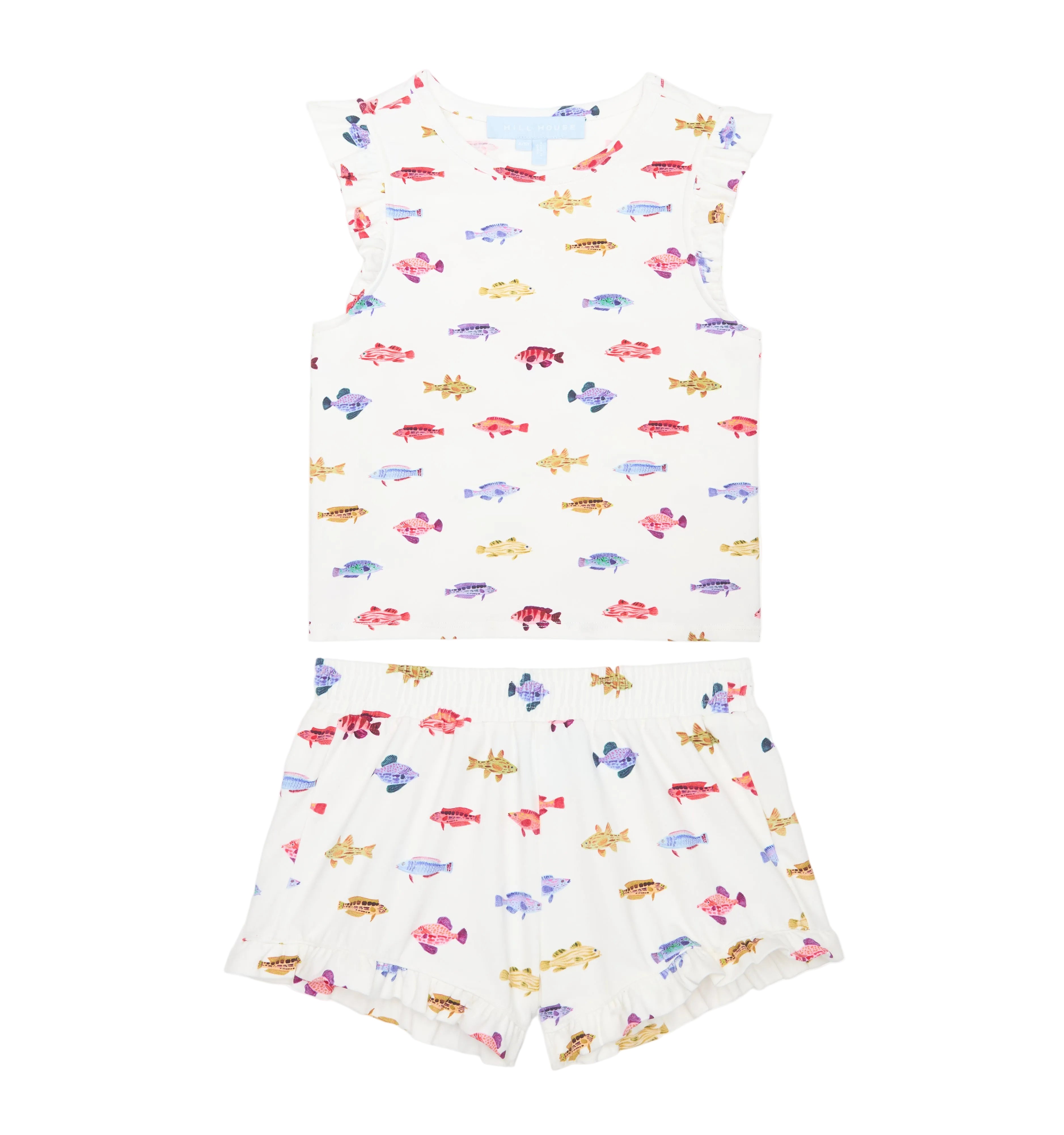 The Baby Lala Short Set in White Rainbow Fish