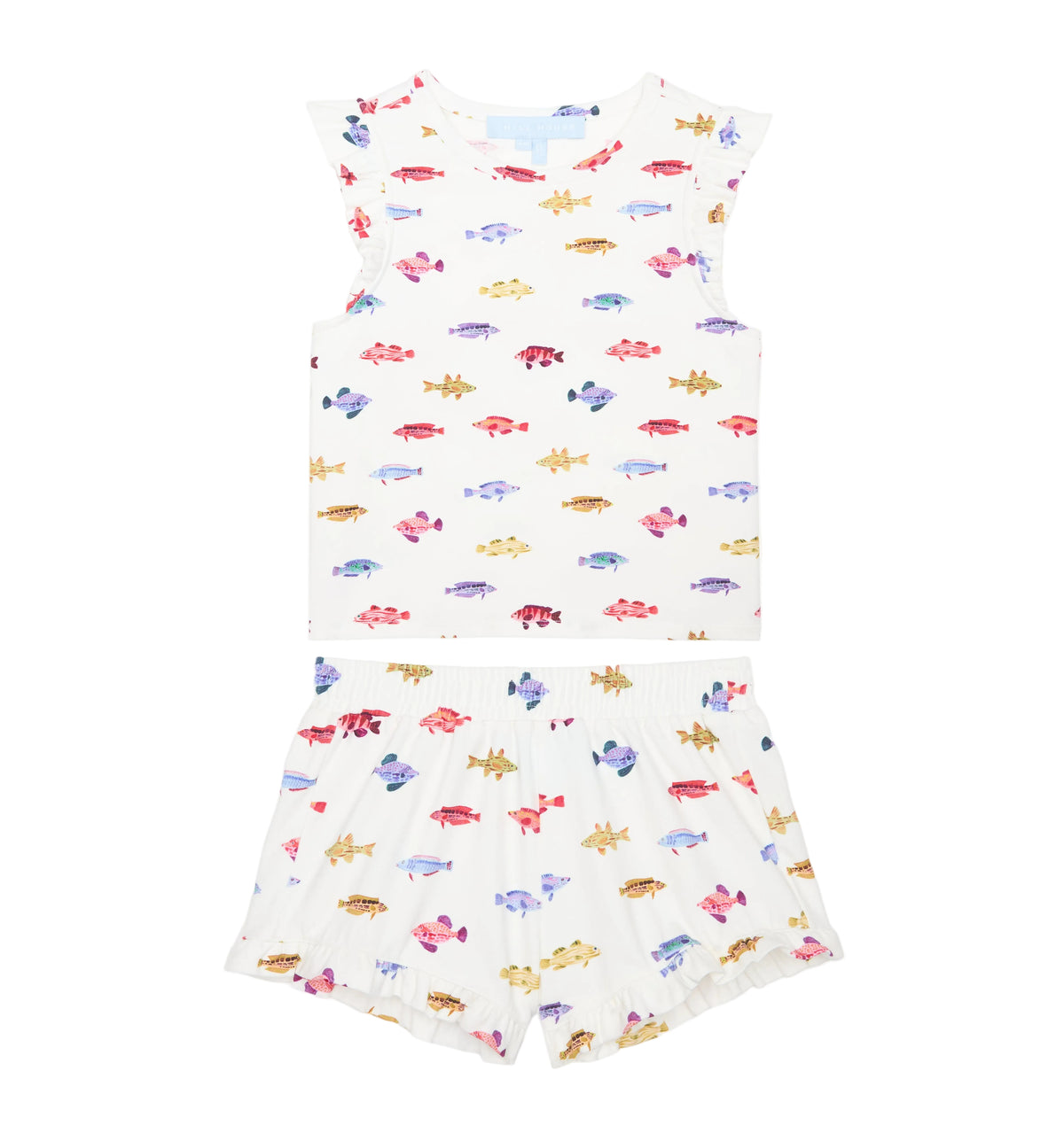 The Baby Lala Short Set in White Rainbow Fish