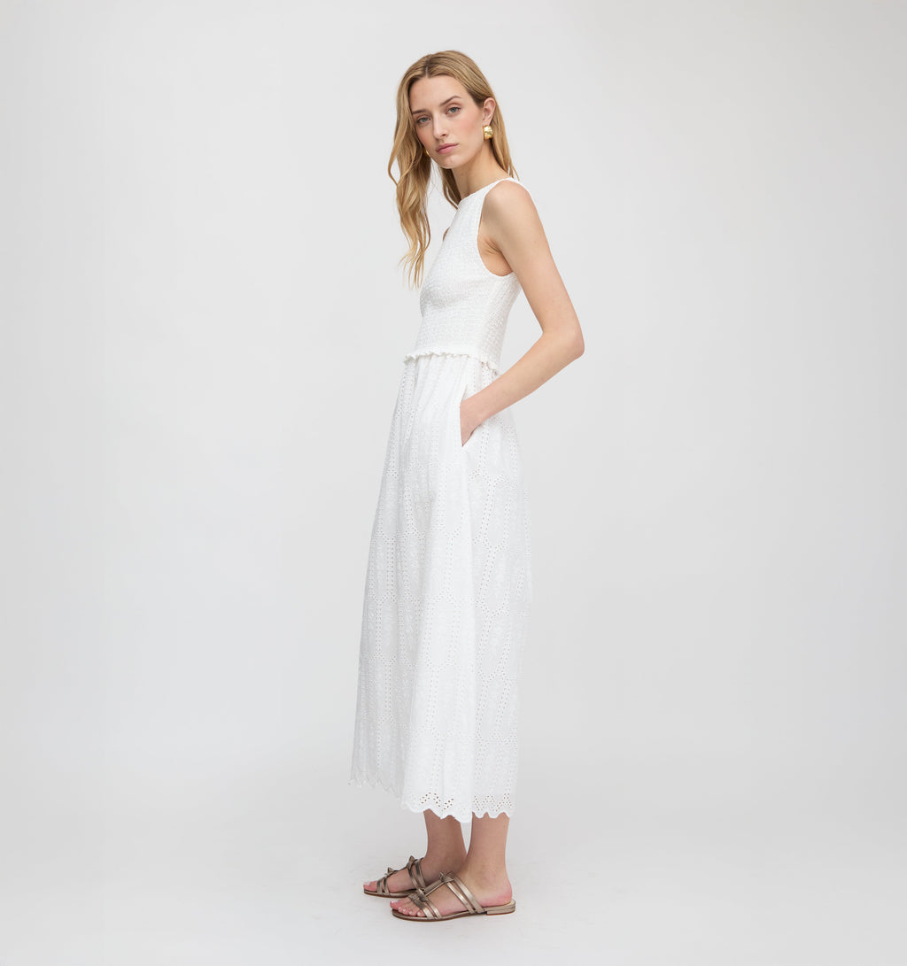 The Christina Nap Dress in White Trellis Broderie