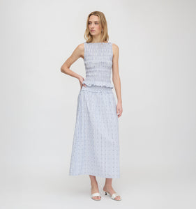 The Phoebe Nap Top in Blue Swiss Dot