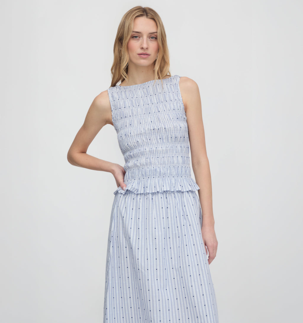 The Delphine Nap Skirt in Blue Swiss Dot