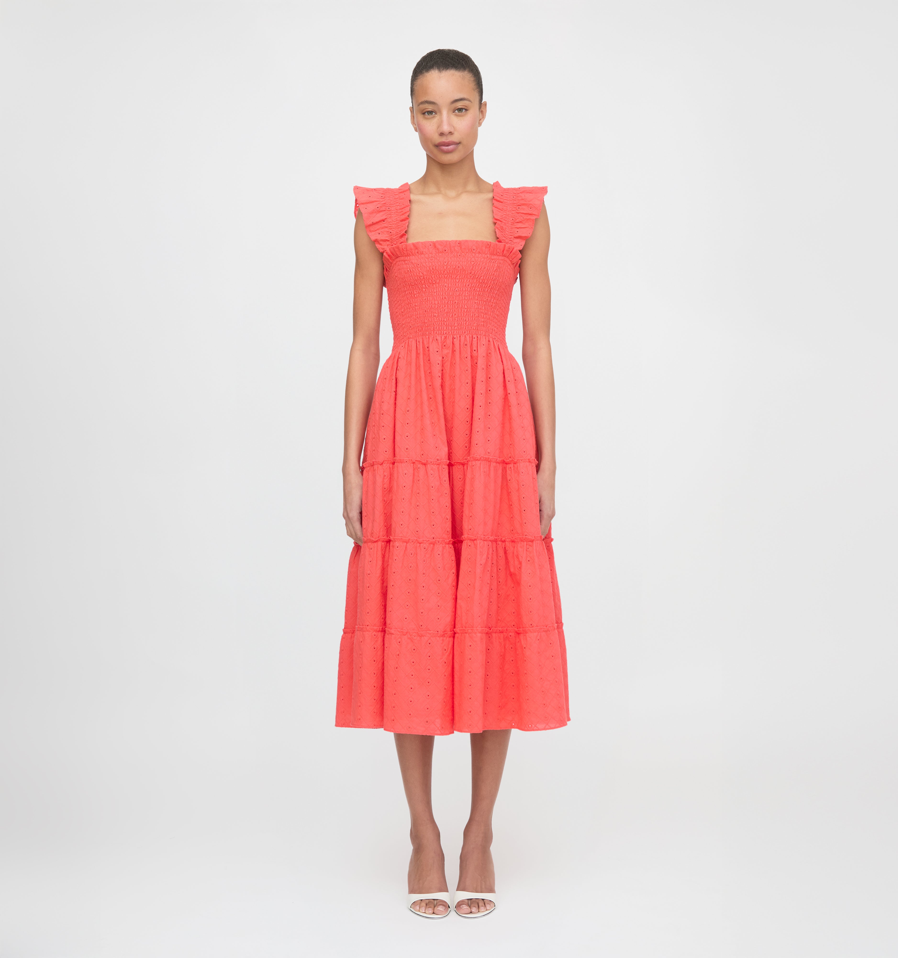 The Ellie Nap Dress in Coral Daisy Broderie