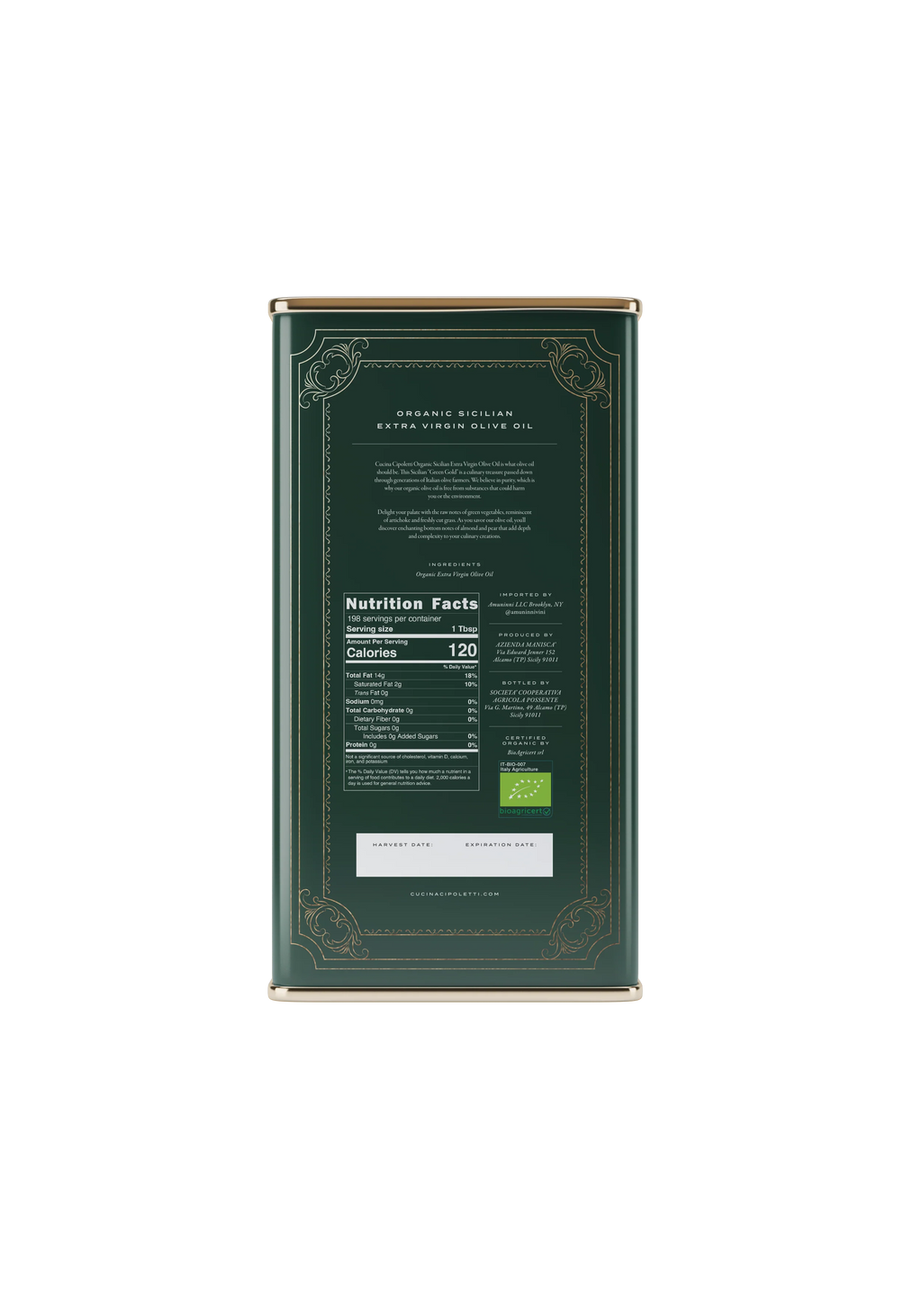 Organic Extra Virgin Olive Oil Tin