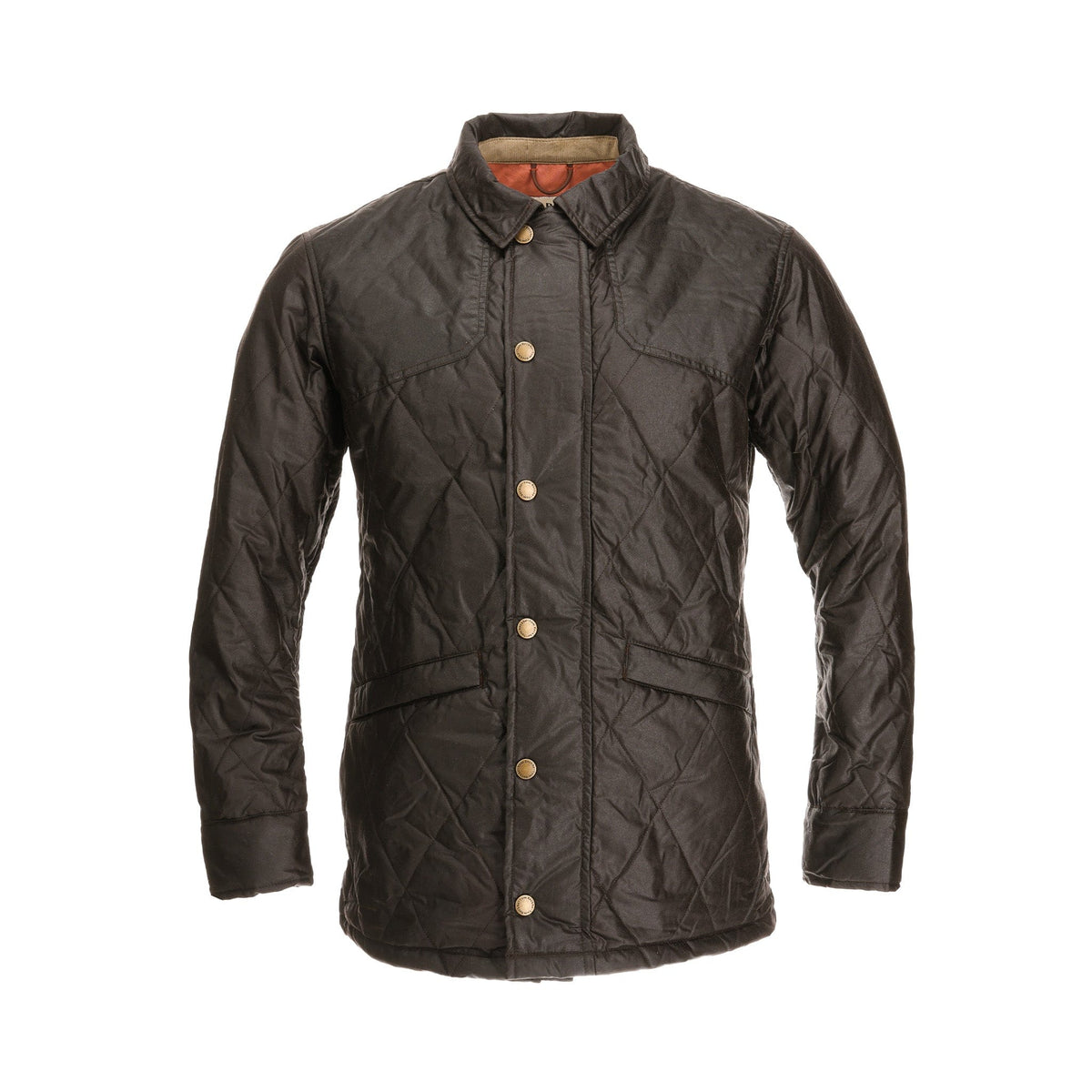 The Paddock Quilted Jacket by Tom Beckbe is dark green with breathable insulation, a collared design, button closure, and two pockets.