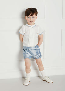 Baby Boy Celebration Blue Silk Bloomers and Linen Shirt Set (12mths-4yrs) Sets from Pepa London