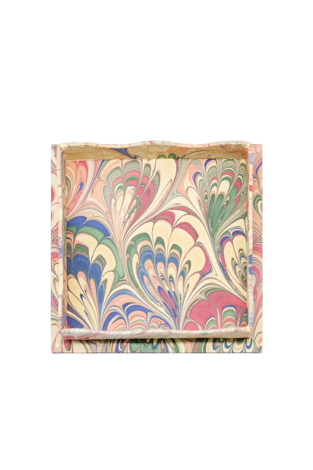 Nesting Scalloped Hand-Marbled Trays in Multicolor