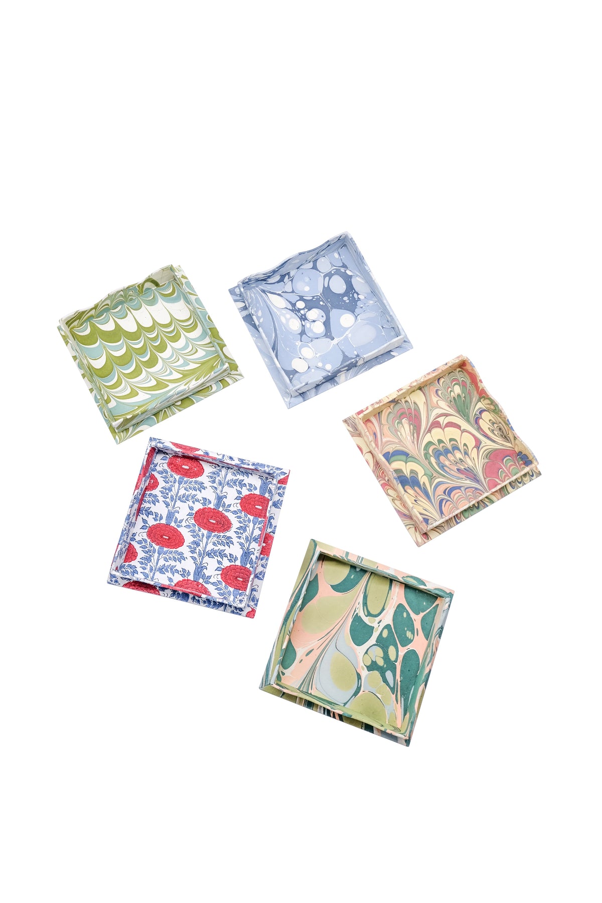 Nesting Scalloped Hand-Marbled Trays in Robin Blue