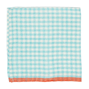 Two-Tone Gingham Napkins in Aqua & Orange, Set of 4