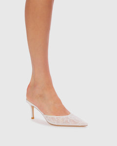 Jayla 70 Mule in White Floral Lace