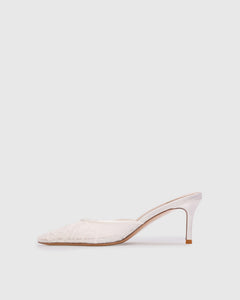 Jayla 70 Mule in White Floral Lace