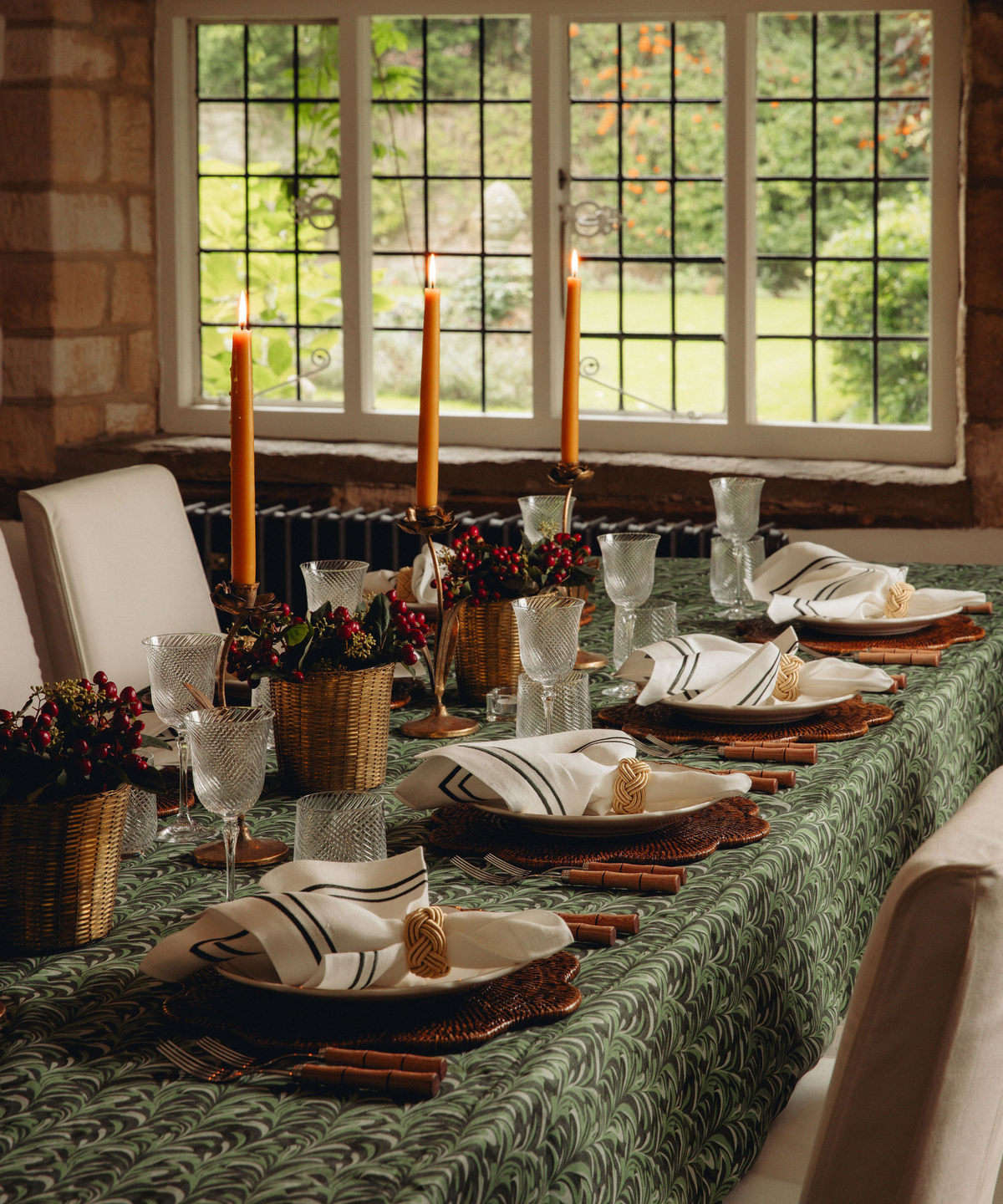Marble Linen Tablecloth in Green