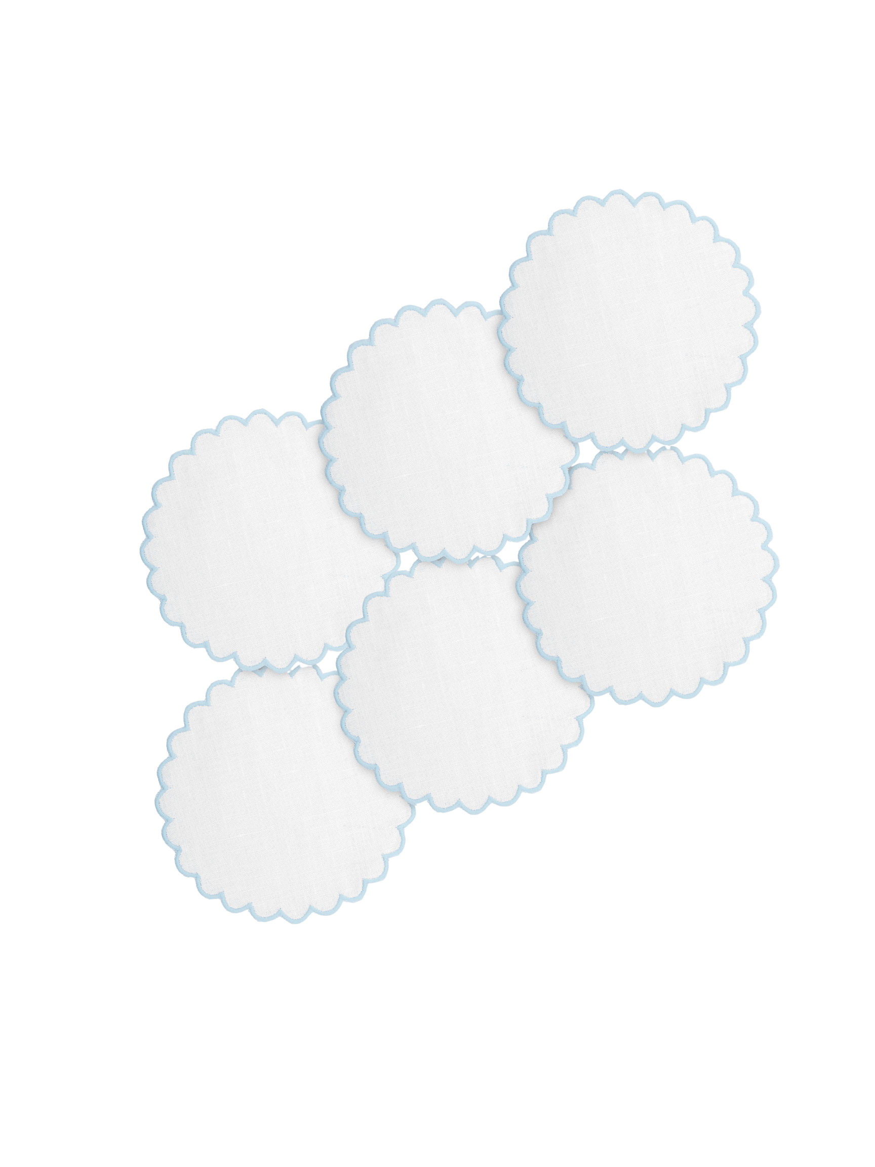 Zurbano Linen Coasters in Off White with Baby Blue, Set of 6