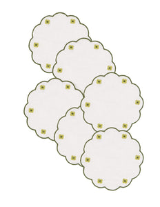 Spring Linen Coasters in Green, Set of 6