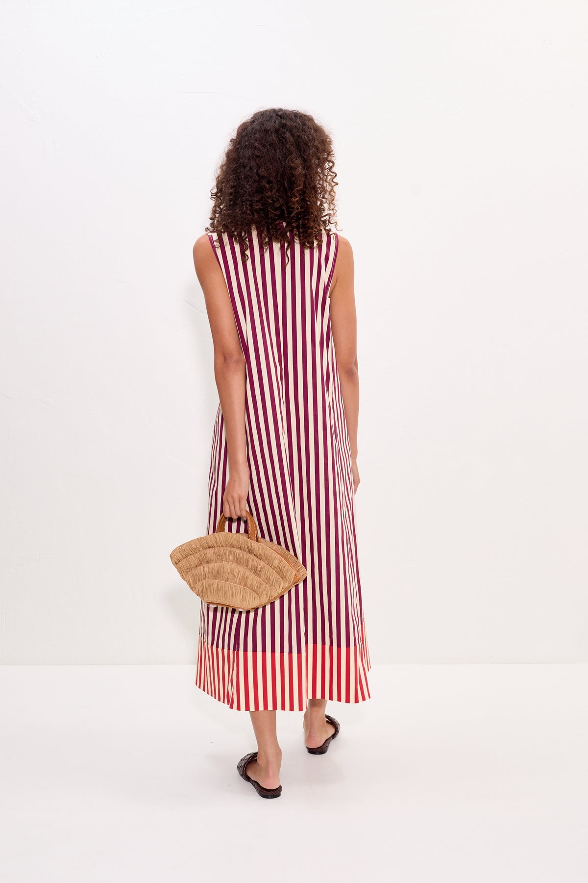 Mar Poplin Dress in Bordeaux Stripe