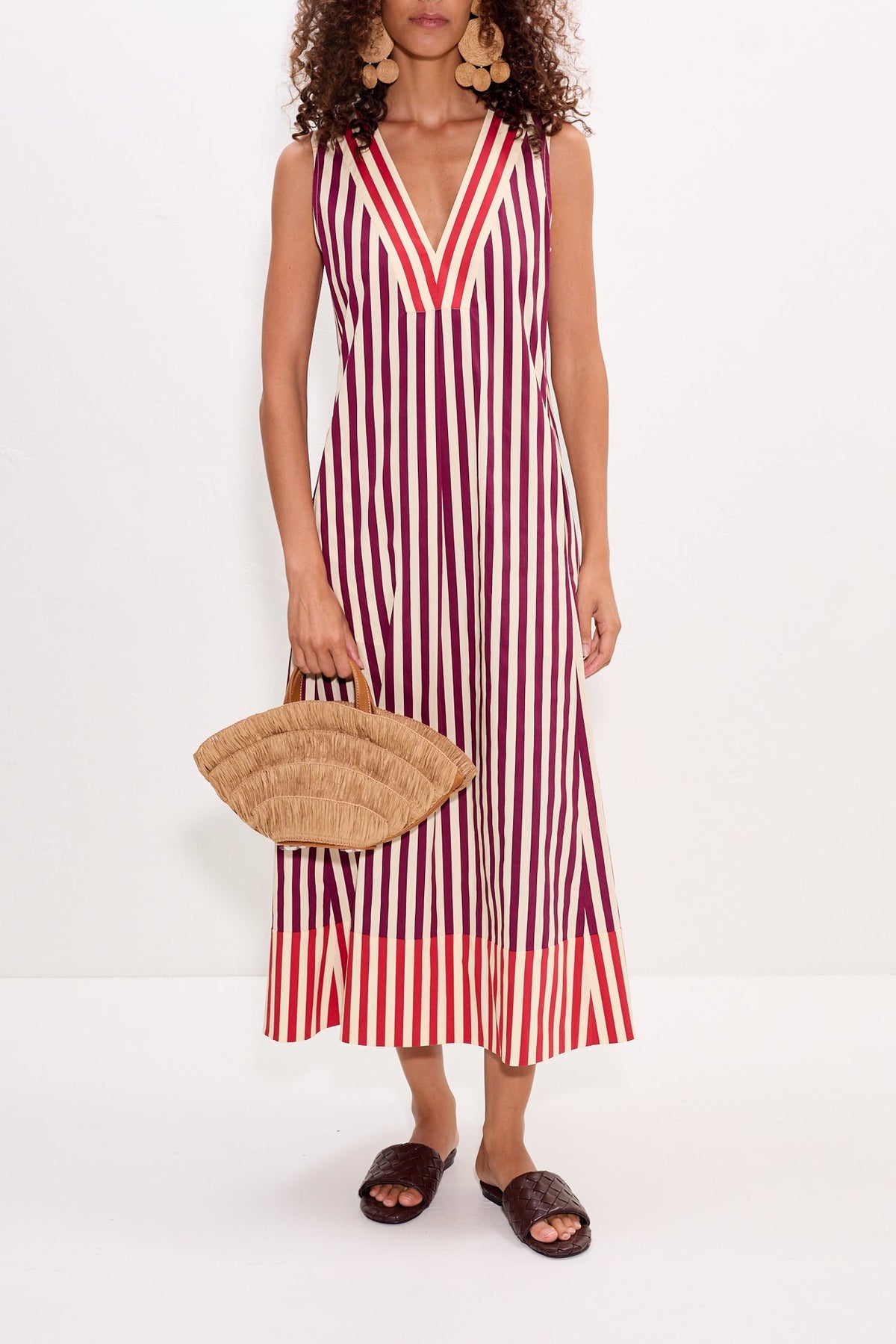 Mar Poplin Dress in Bordeaux Stripe
