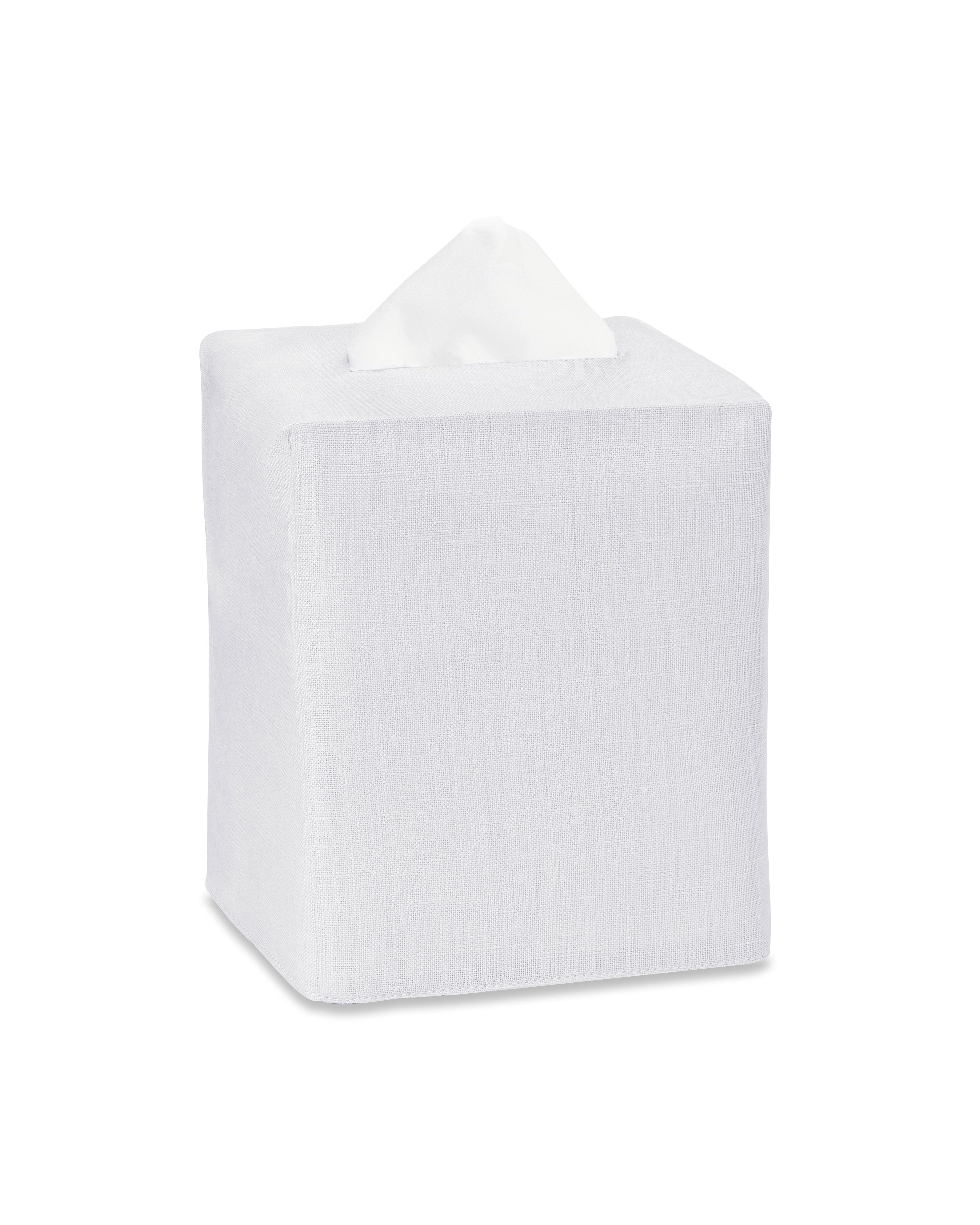 A white linen tissue box cover