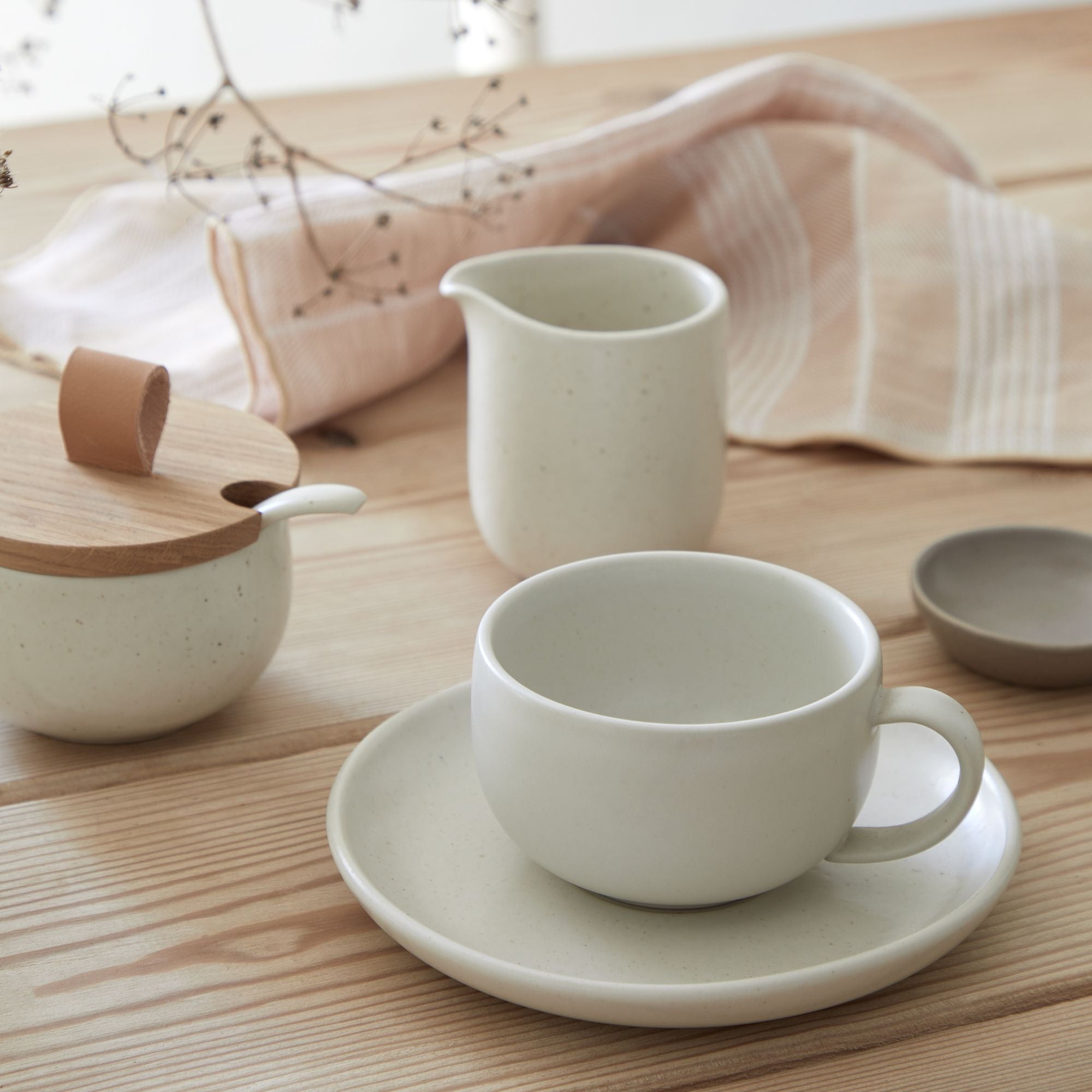 Pacifica Collection Teacups & Saucers in Oyster Grey, Set of 6