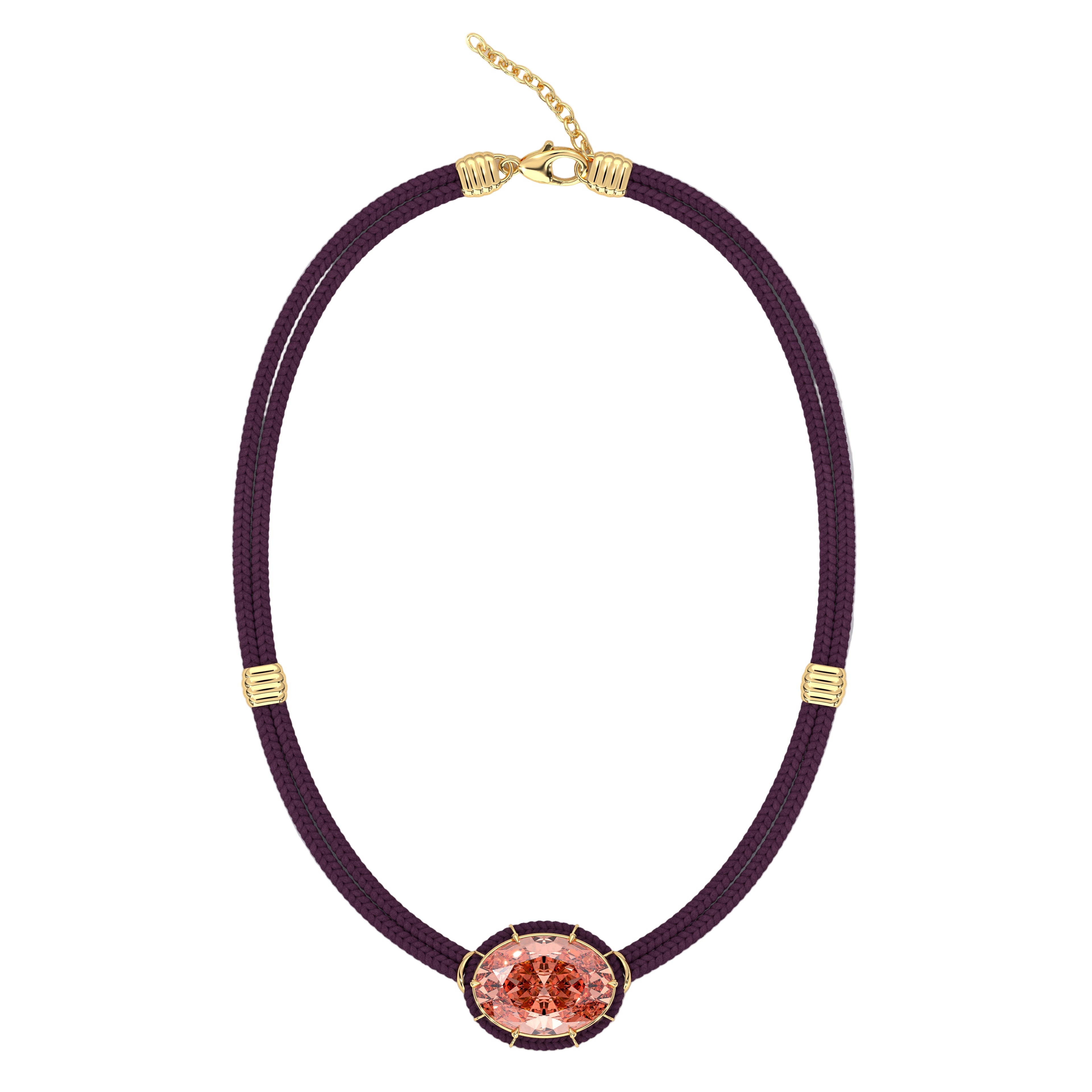 Morganite Silk Cord Pendant, Plum Cord