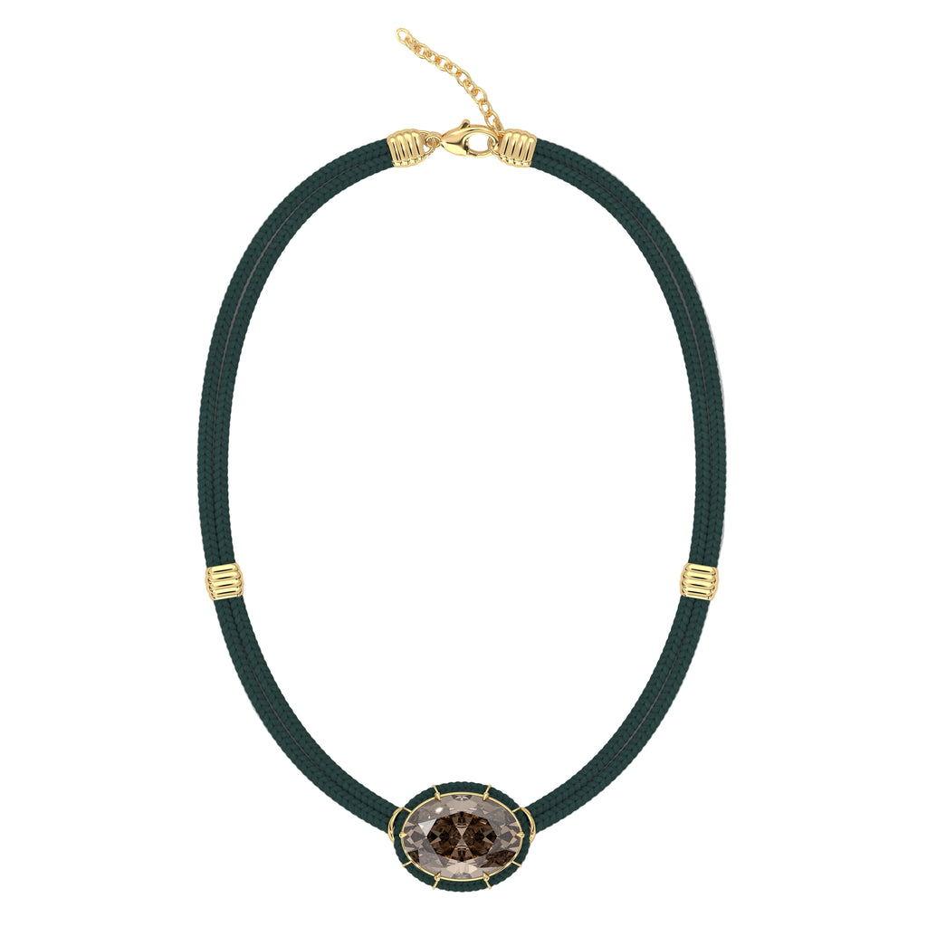 Brown Topaz Silk Cord Pendant, Teal Green Cord