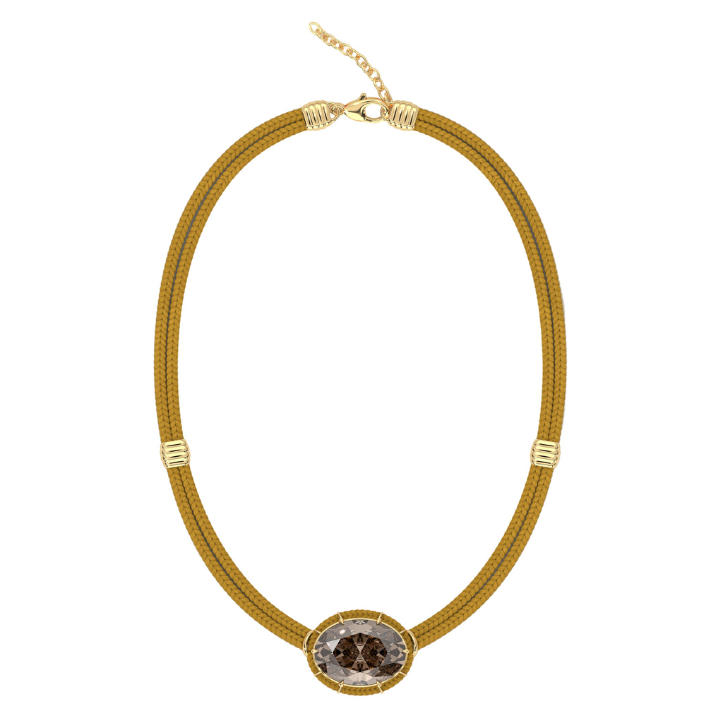 Brown Topaz Silk Cord Pendant, Ochre Cord