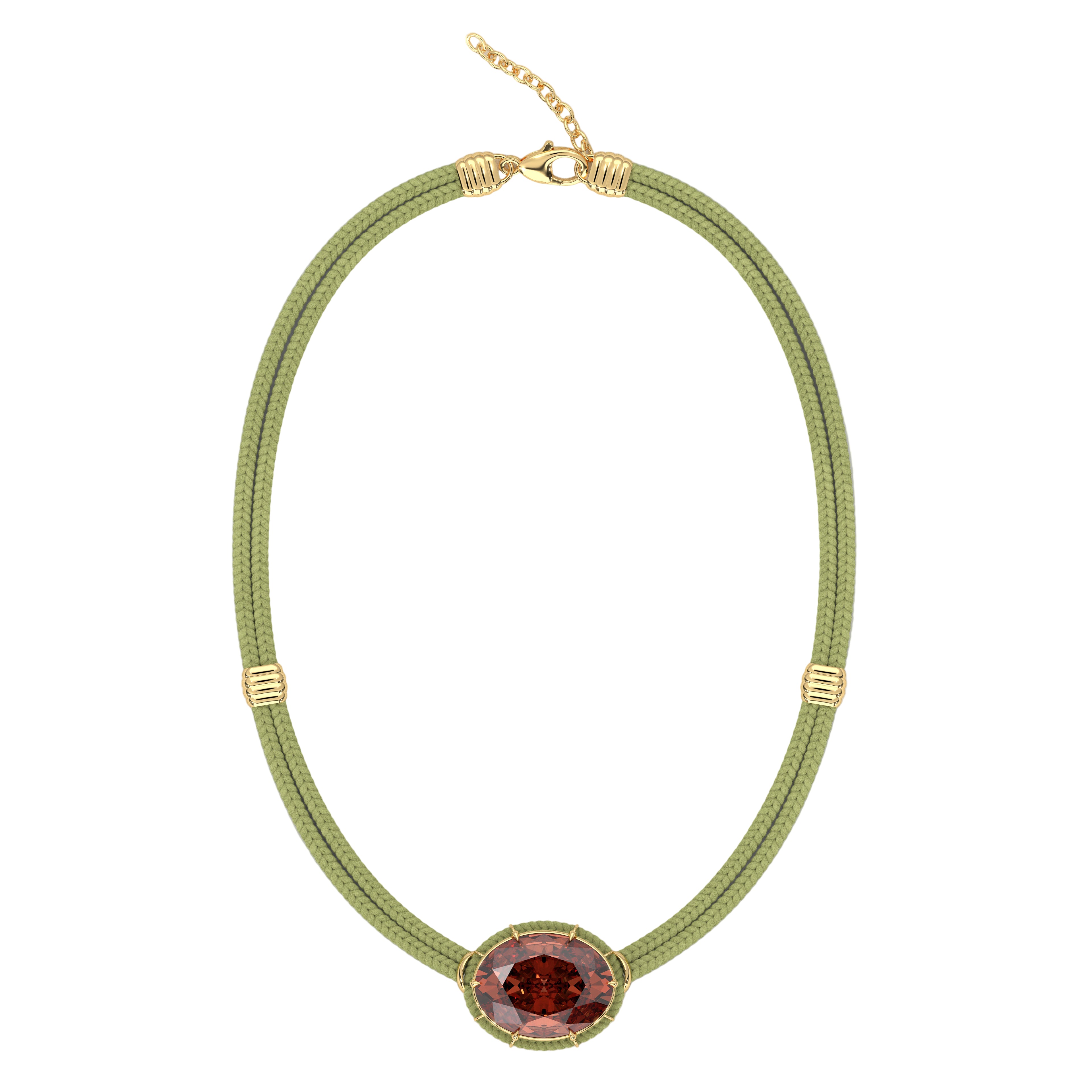 Madeira Garnet Silk Cord Pendant, Lime Green Cord