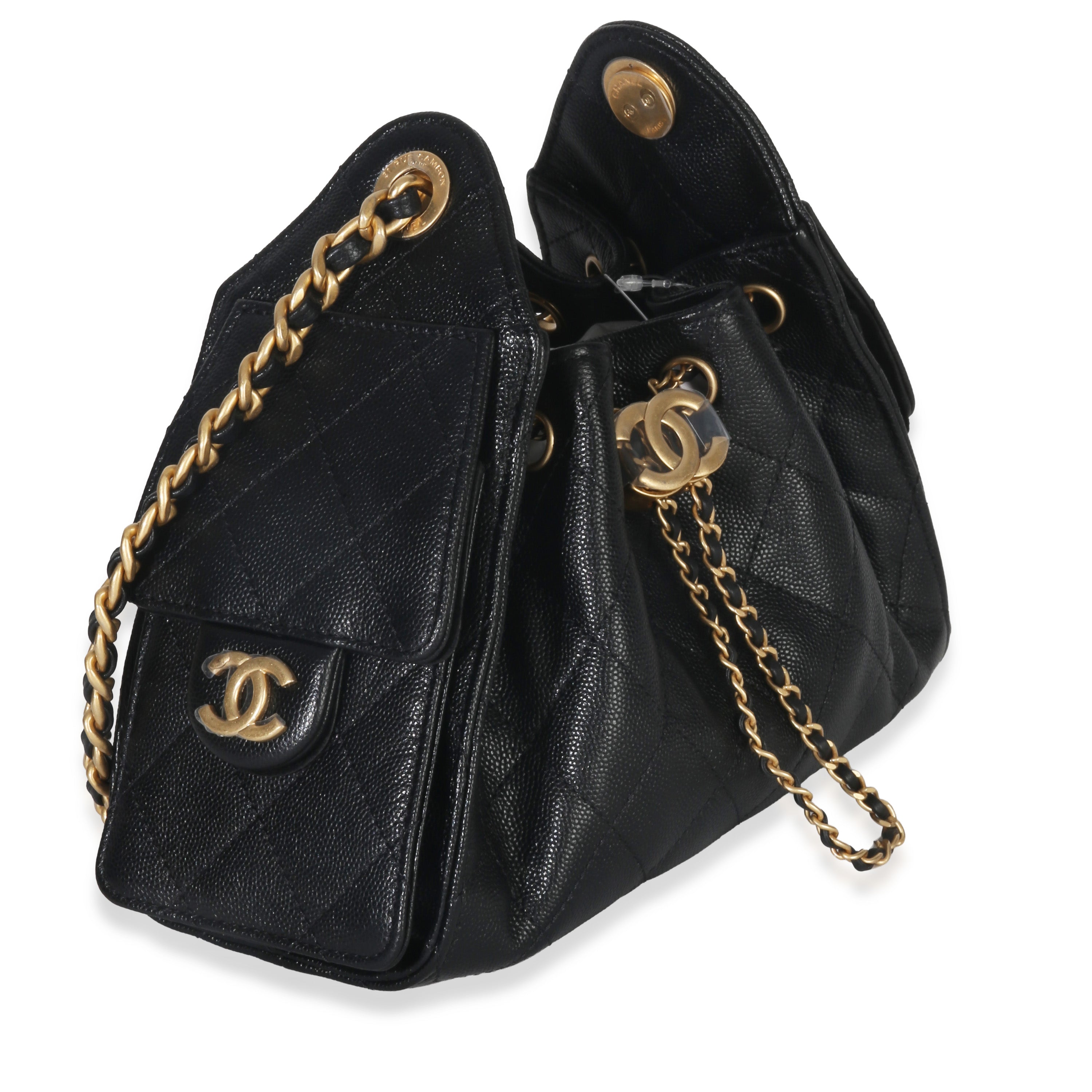 Chanel Black Quilted Caviar Mini  25 Hobo Handbag Handbag sv