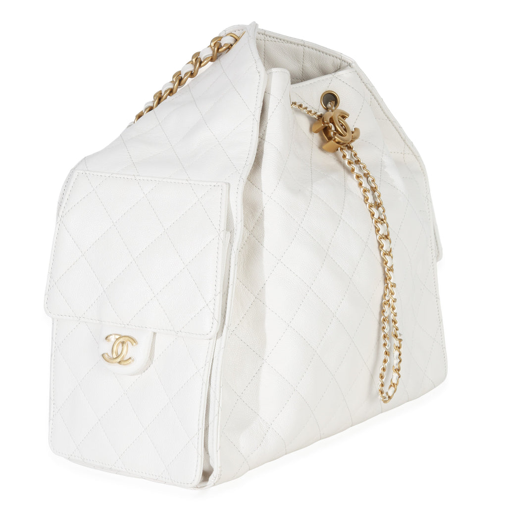 Chanel White Quilted Caviar Large  25 Hobo Handbag Handbag pv