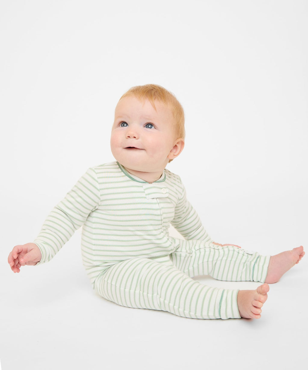 Ziggy Zip Romper in Dusty Seafoam Mini Stripe