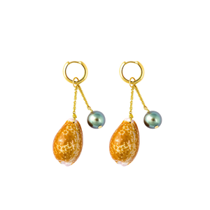Les Charmantes Tahitian Pearl & Shell Charm Gold Earrings