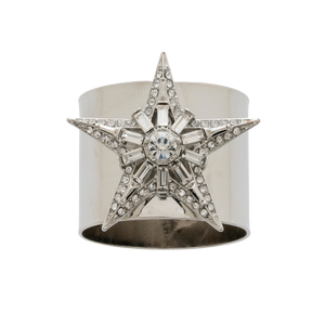 Baguette Star Napkin Rings in Silver, Set of Two