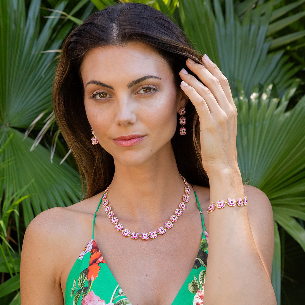 Dianthus Linear Earrings in Enamel/Jade