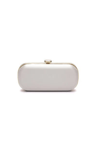 Bridal Bella Clutch Ivory Petite with a gold-tone clasp, isolated on a white background from The Bella Rosa Collection.