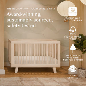 Hudson 3-in-1 Convertible Crib with Toddler Bed Conversion Kit in Washed Natural