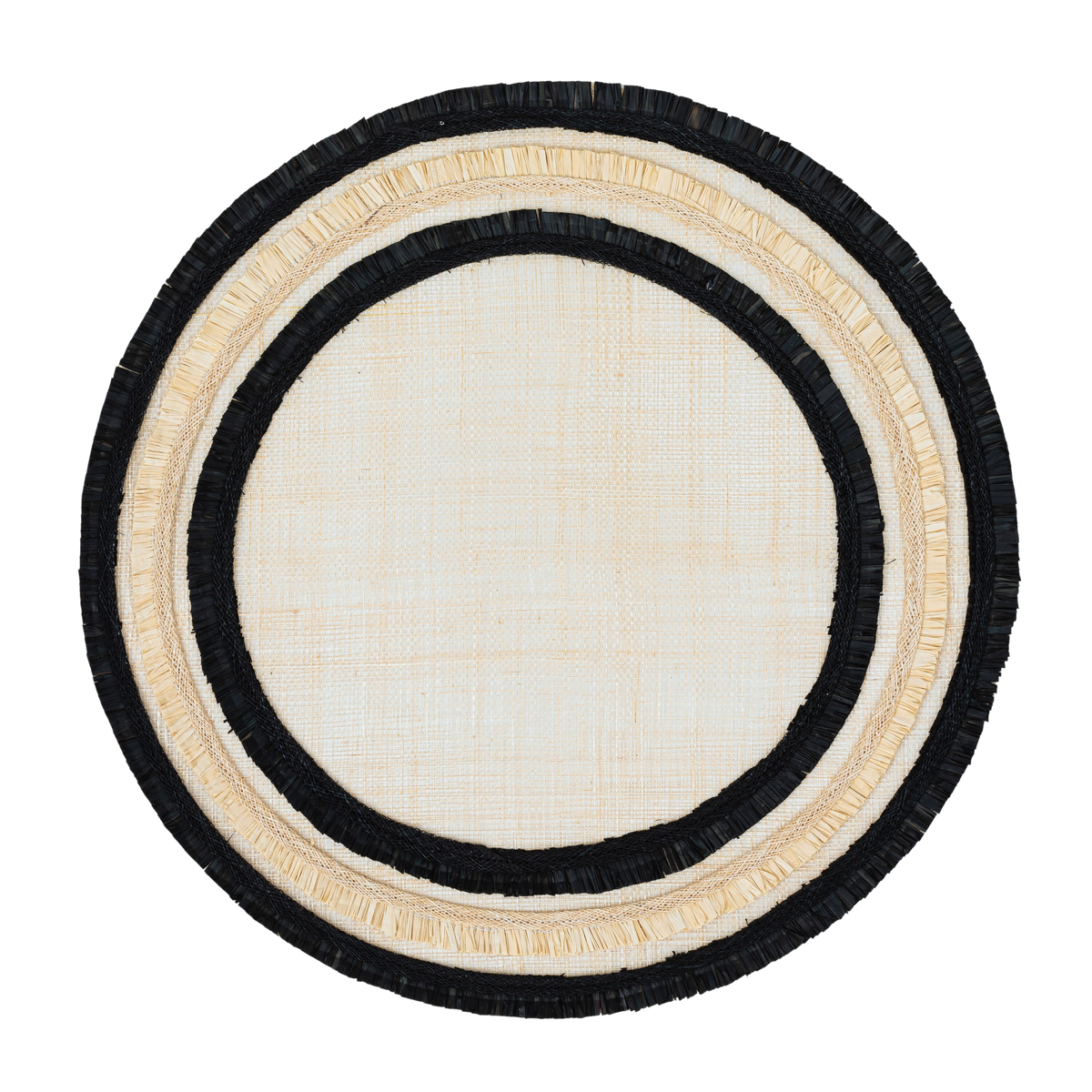 Ruffle Edge Straw Placemat in Black, Set of Four