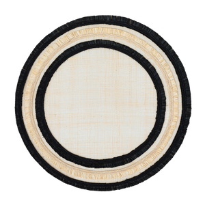 Ruffle Edge Straw Placemat in Black, Set of Four