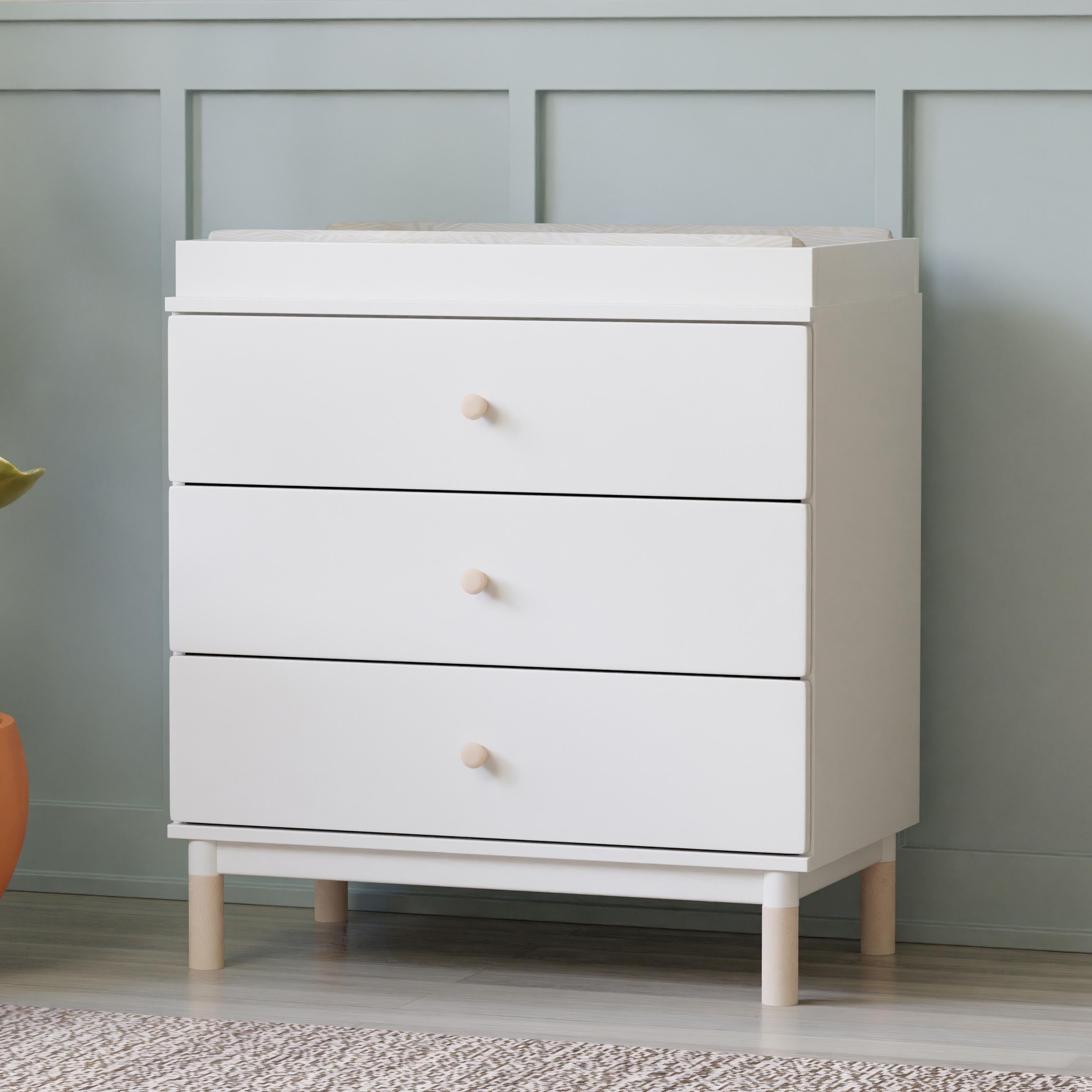 Gelato 3-Drawer Compact Changer Dresser with Removable Changing Tray (34") in White & Washed Natural