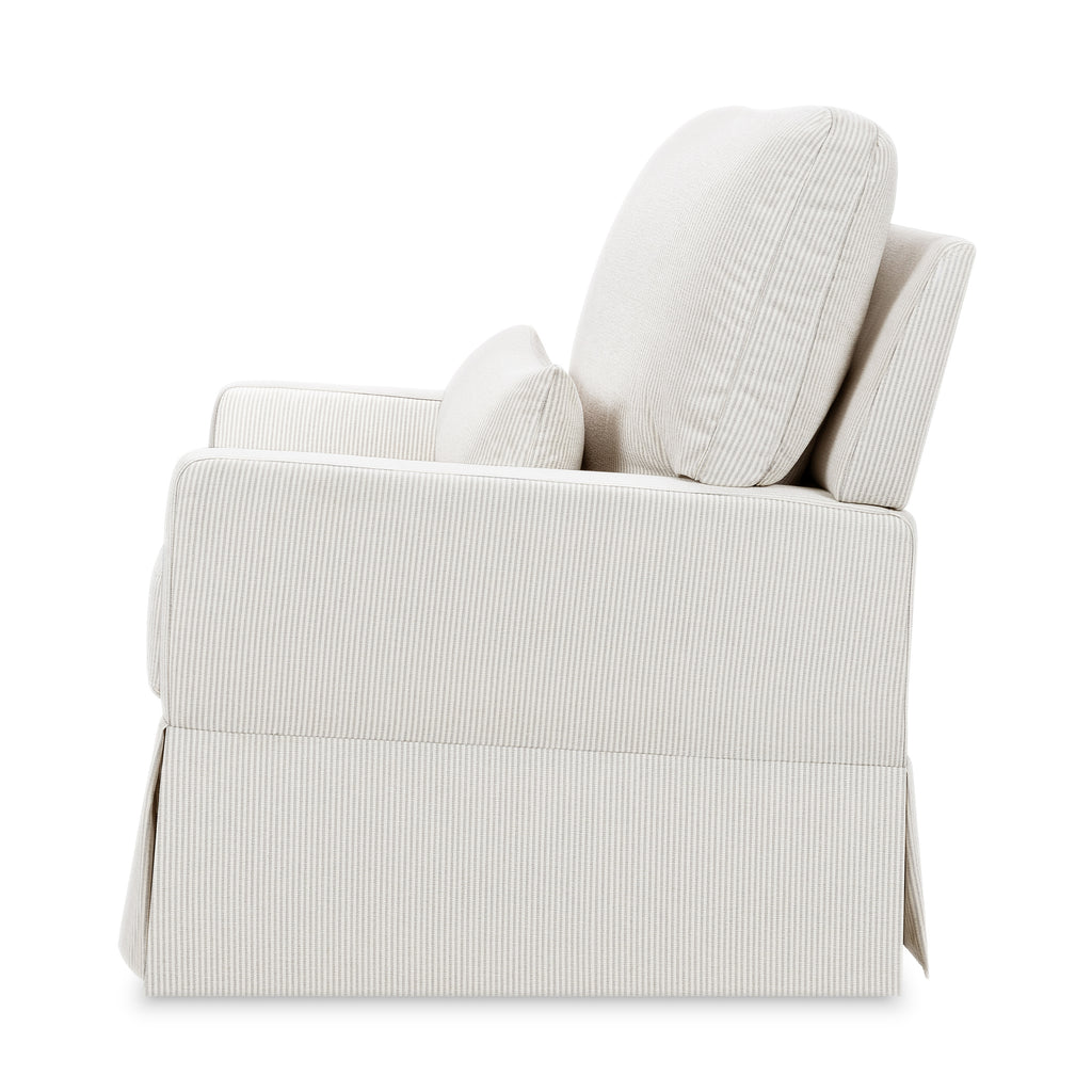 Crawford Pillowback Chair and a Half Comfort Swivel Glider in Fog Chatham Stripe Performance Eco-Weave